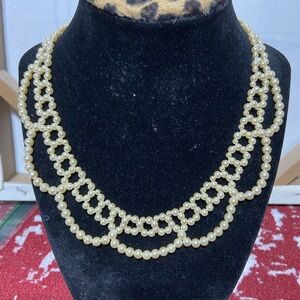 Vintage Faux Pearl Collar Bib Necklace